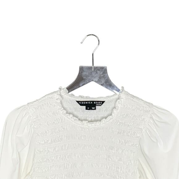 Veronica Beard XS Womens Langston Smocked Top White Puff Sleeve - Picture 5 of 9